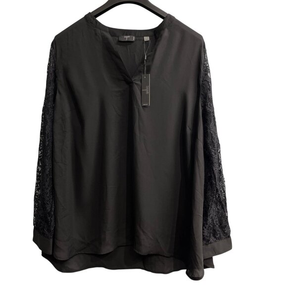 Tahari Top Women 2X Black Sheer Chiffon Lace Sleeve Blouse Pullover Tunic Office - Picture 1 of 12